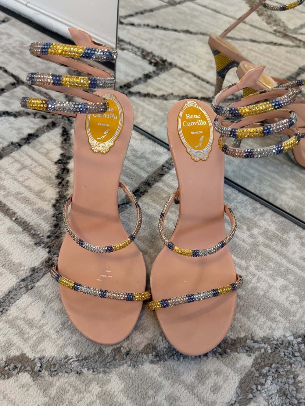 Rene Caovilla Embellished Spiral Wrap Sandals - Gold & Multicolor - Picture 4 of 10